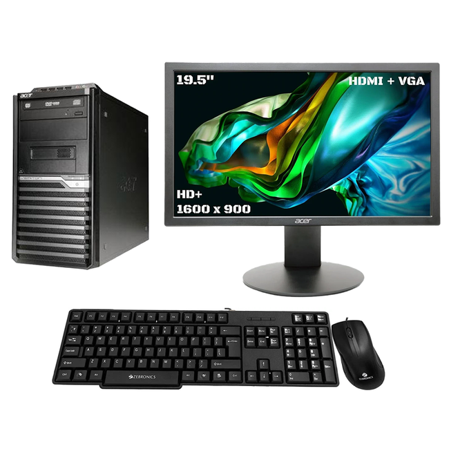 Acer Computer Set, With - AMD ALTHON 11 X2 245 E 2.90 ghZ Processor, 8GB RAM , 256gb SSD+ 250GB HDD, 19 inch Monitor, Wired Keyboard Mouse Set, Windows 10, Fully Upgreadable Hover Image